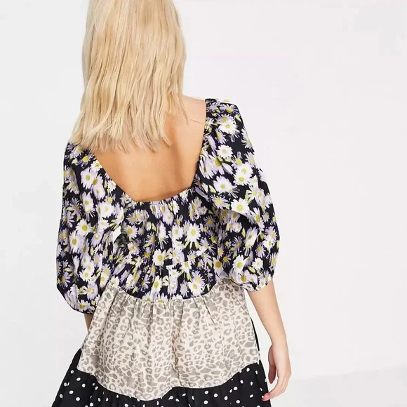 ASOS mixed print tiered babydoll mini dress - Picture 4 of 4